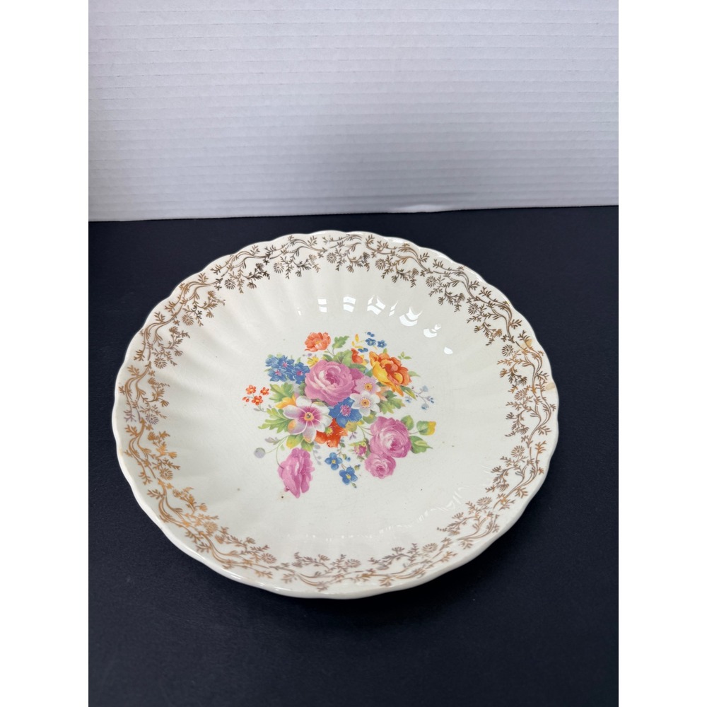 Southern Potteries Vintage Floral Bowl/Salad‎ Plate 22Kt Gold Filigree USA